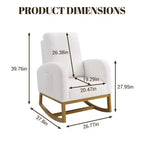 Modern upholstered children's rocking chair, oversized, high back, rubberwood legs, for living room and bedroom use, white