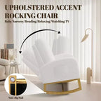 Modern upholstered children's rocking chair, oversized, high back, rubberwood legs, for living room and bedroom use, white
