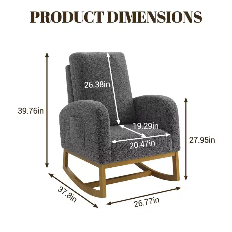Modern upholstered children's rocking chair, oversized, high back, rubberwood legs, for living room and bedroom use, white