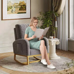 Modern upholstered children's rocking chair, oversized, high back, rubberwood legs, for living room and bedroom use, white