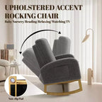 Modern upholstered children's rocking chair, oversized, high back, rubberwood legs, for living room and bedroom use, white