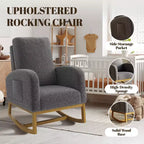 Modern upholstered children's rocking chair, oversized, high back, rubberwood legs, for living room and bedroom use, white