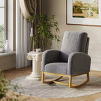 Modern upholstered children's rocking chair, oversized, high back, rubberwood legs, for living room and bedroom use, white