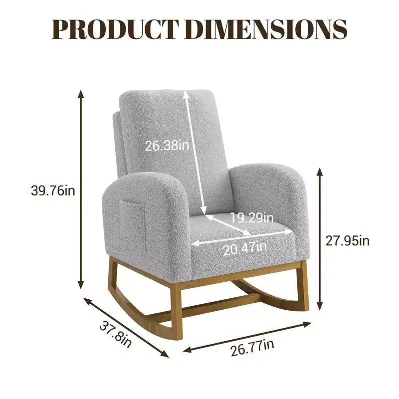 Modern upholstered children's rocking chair, oversized, high back, rubberwood legs, for living room and bedroom use, white
