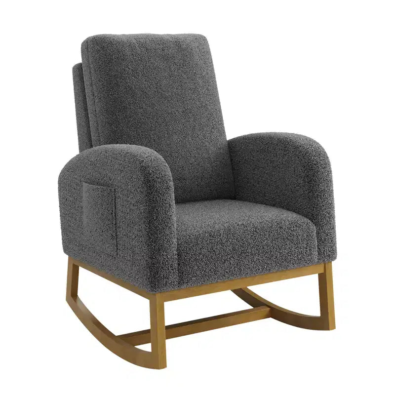 Modern upholstered children's rocking chair, oversized, high back, rubberwood legs, for living room and bedroom use, white