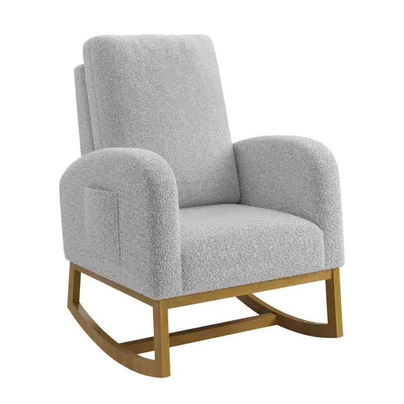 Modern upholstered children's rocking chair, oversized, high back, rubberwood legs, for living room and bedroom use, white