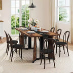 Zevemomo 70.9 Large Dining Table for 8, Wood Dining,with Spacious Tabletop & V-Shaped Steel Base, 8 Adjustable Legs for Kitchen, Office-Rustic Brown