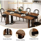 70.9 Large Dining Table for 8, Wood Dining with Spacious Tabletop & V-Shaped Steel Base, 8 Adjustable Legs for Kitchen, Office-Rustic Brown
