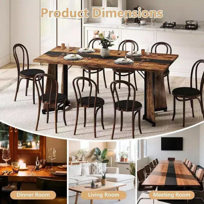 70.9 Large Dining Table for 8, Wood Dining with Spacious Tabletop & V-Shaped Steel Base, 8 Adjustable Legs for Kitchen, Office-Rustic Brown