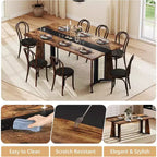 70.9 Large Dining Table for 8, Wood Dining with Spacious Tabletop & V-Shaped Steel Base, 8 Adjustable Legs for Kitchen, Office-Rustic Brown