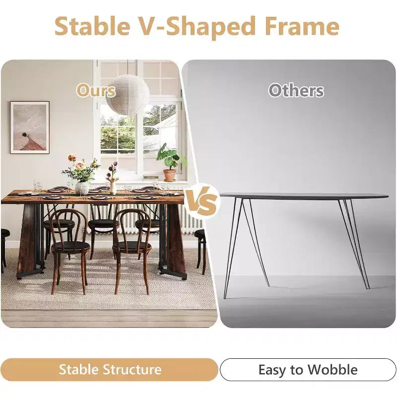 70.9 Large Dining Table for 8, Wood Dining with Spacious Tabletop & V-Shaped Steel Base, 8 Adjustable Legs for Kitchen, Office-Rustic Brown