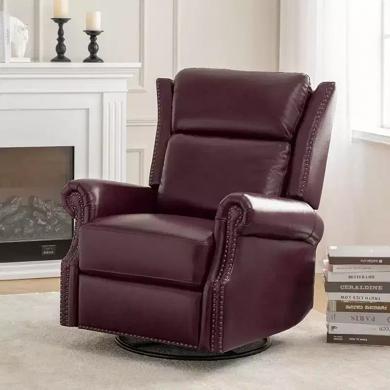 Genuine Leather Manual Swivel Glider Recliner Set of 2