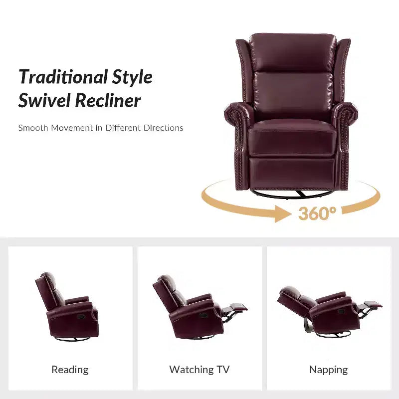 Genuine Leather Manual Swivel Glider Recliner Set of 2
