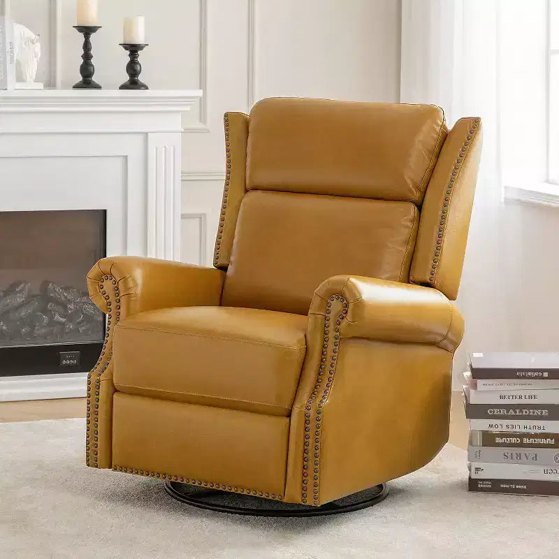 Genuine Leather Manual Swivel Glider Recliner Set of 2