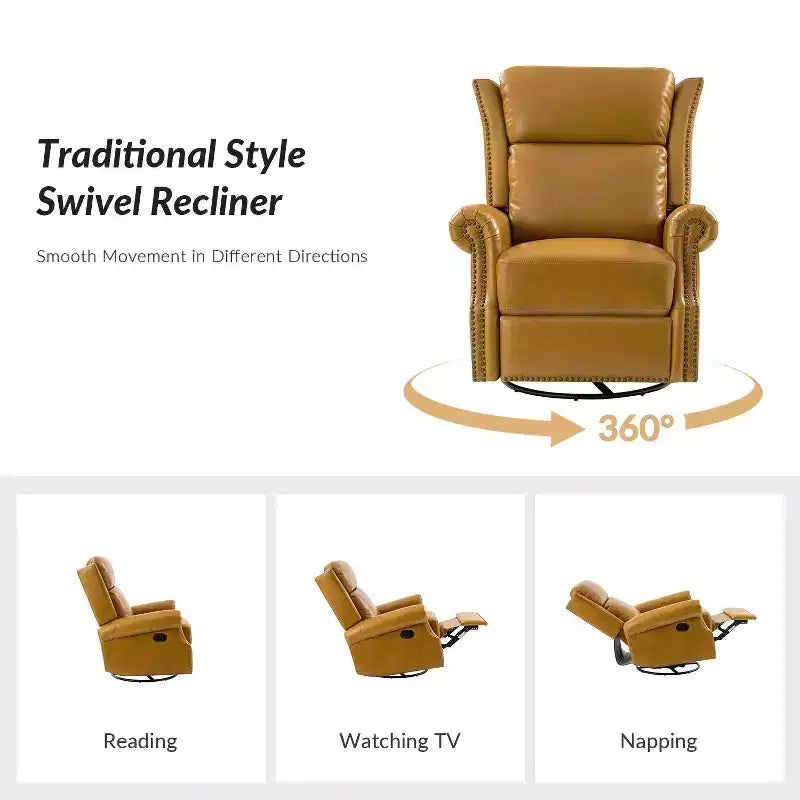 Genuine Leather Manual Swivel Glider Recliner Set of 2