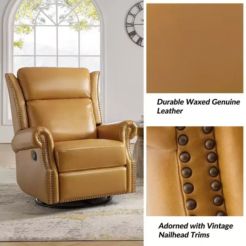 Genuine Leather Manual Swivel Glider Recliner Set of 2