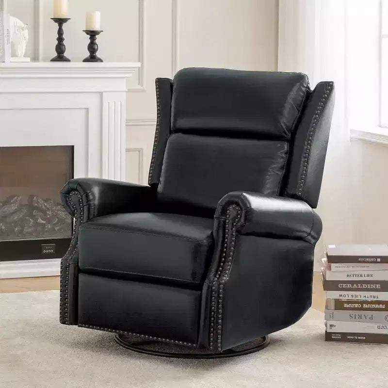 Genuine Leather Manual Swivel Glider Recliner Set of 2