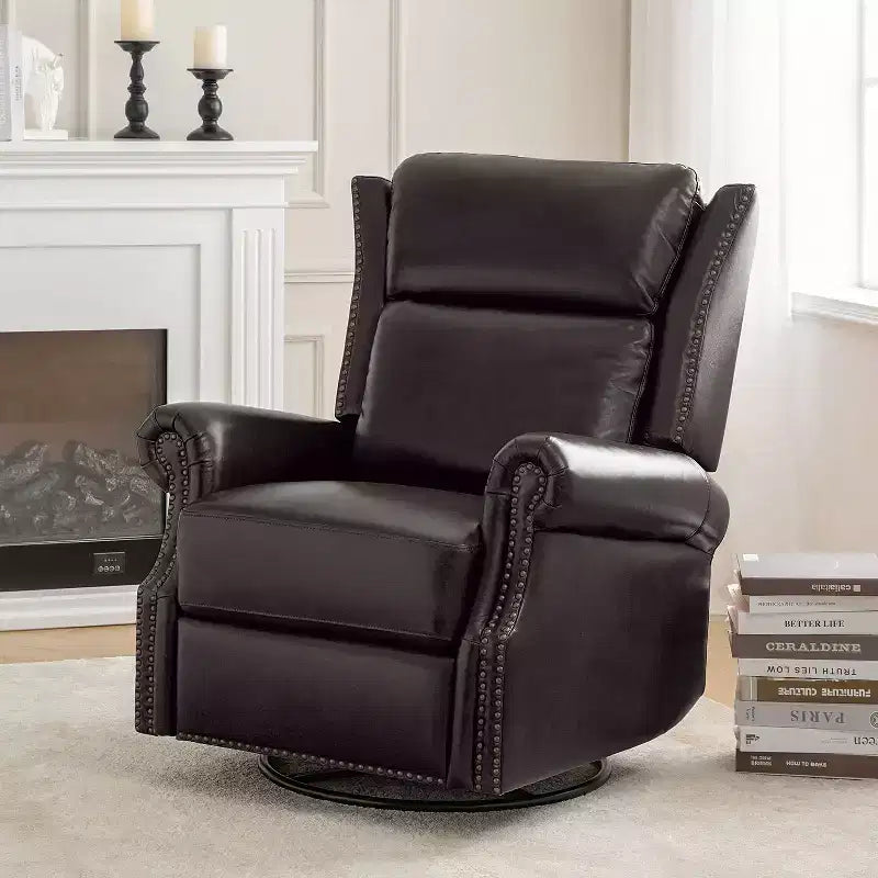 Genuine Leather Manual Swivel Glider Recliner Set of 2