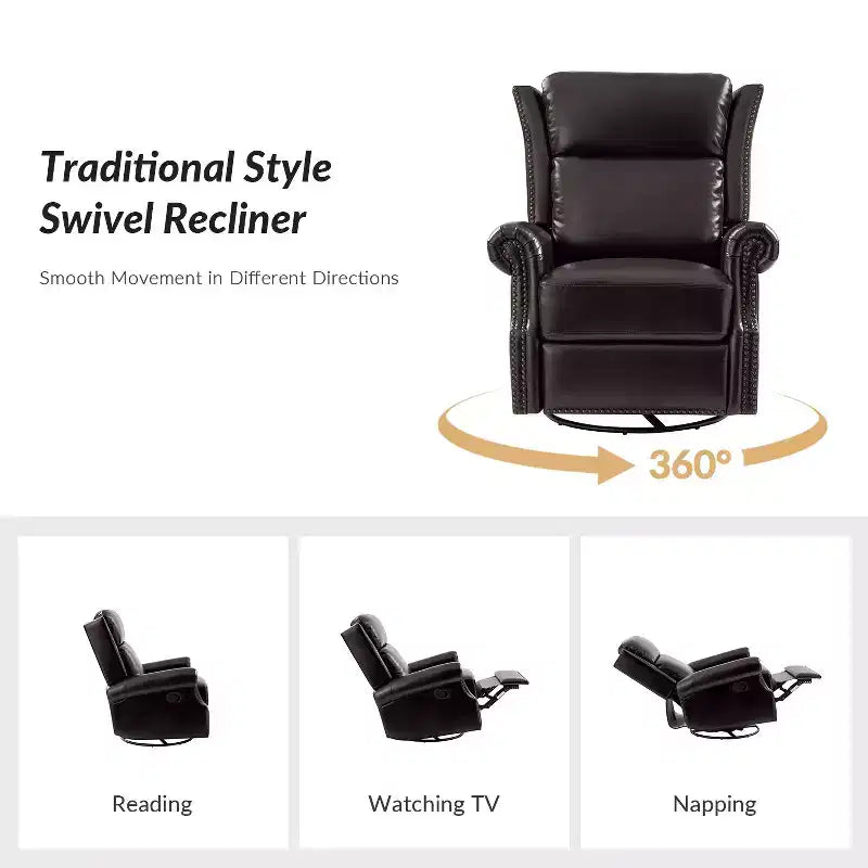 Genuine Leather Manual Swivel Glider Recliner Set of 2