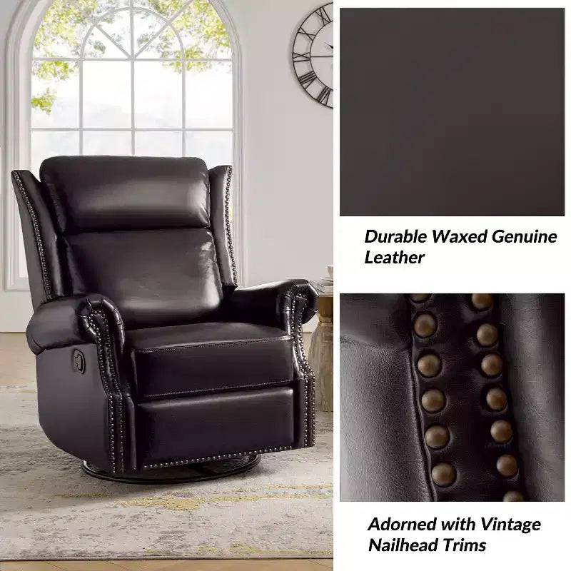 Genuine Leather Manual Swivel Glider Recliner Set of 2