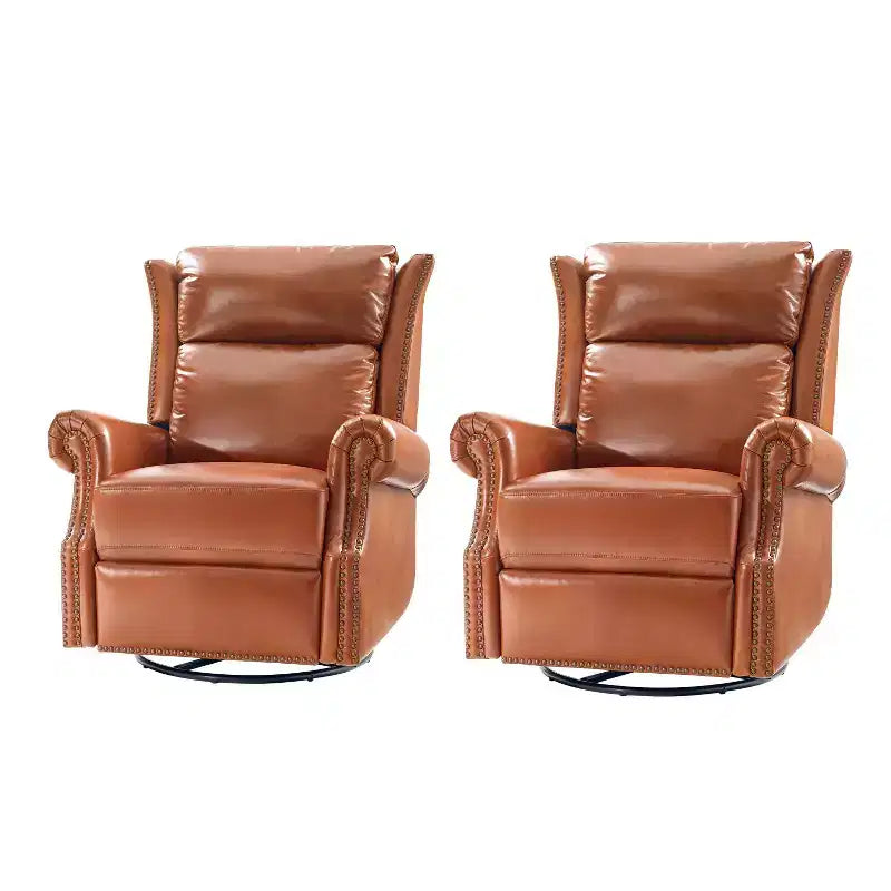 Genuine Leather Manual Swivel Glider Recliner Set of 2