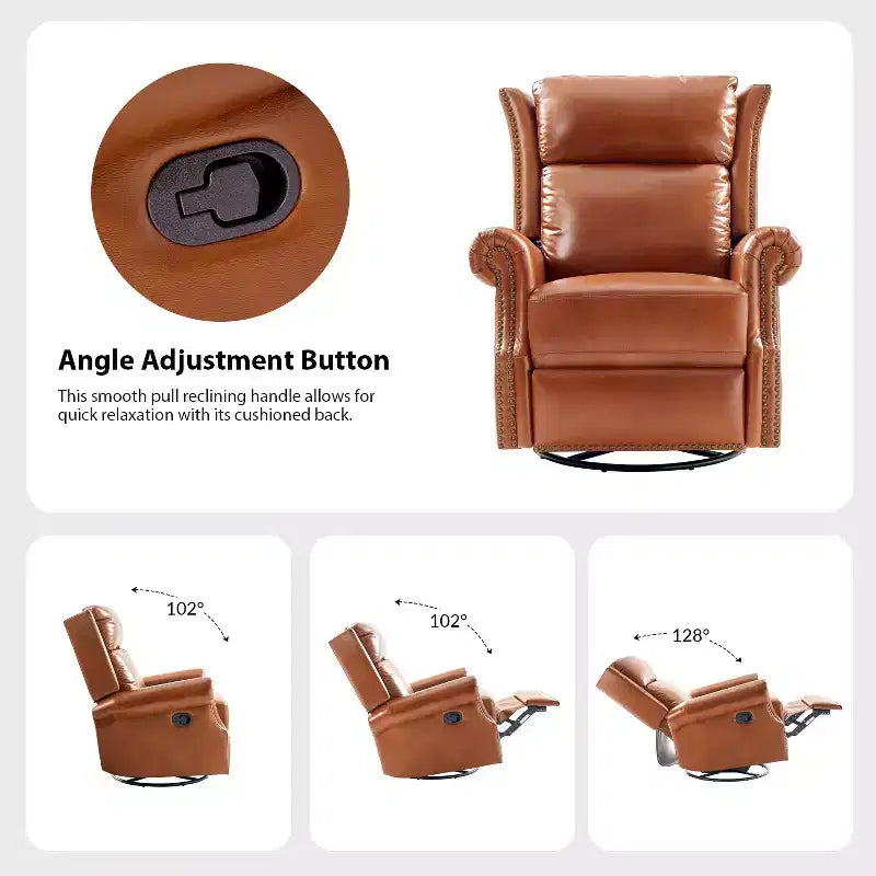 Genuine Leather Manual Swivel Glider Recliner Set of 2