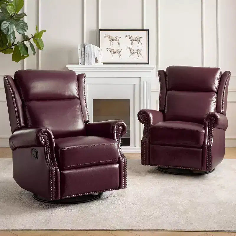 Genuine Leather Manual Swivel Glider Recliner Set of 2