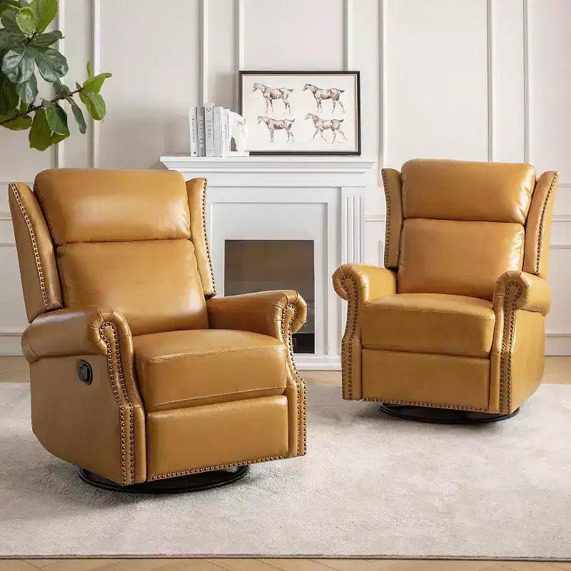 Genuine Leather Manual Swivel Glider Recliner Set of 2