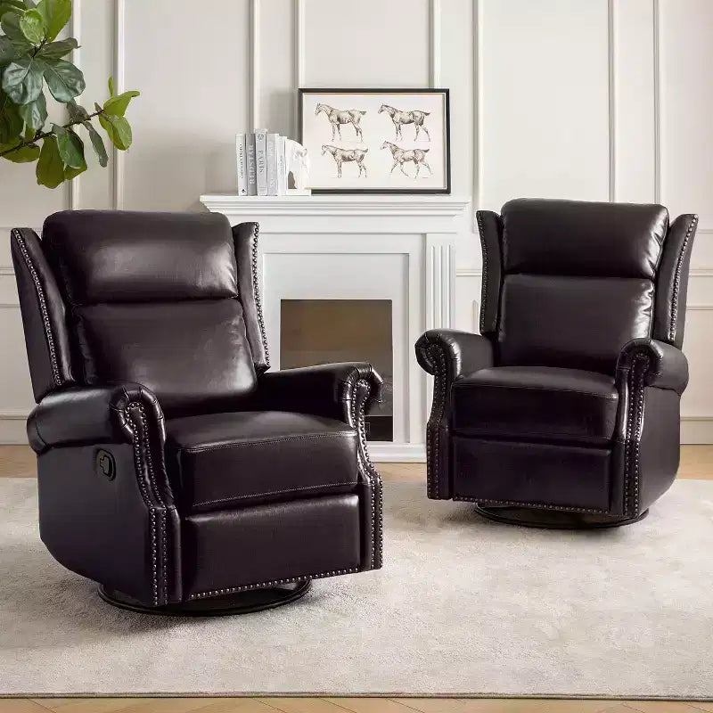 Genuine Leather Manual Swivel Glider Recliner Set of 2
