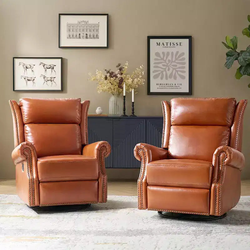 Genuine Leather Manual Swivel Glider Recliner Set of 2