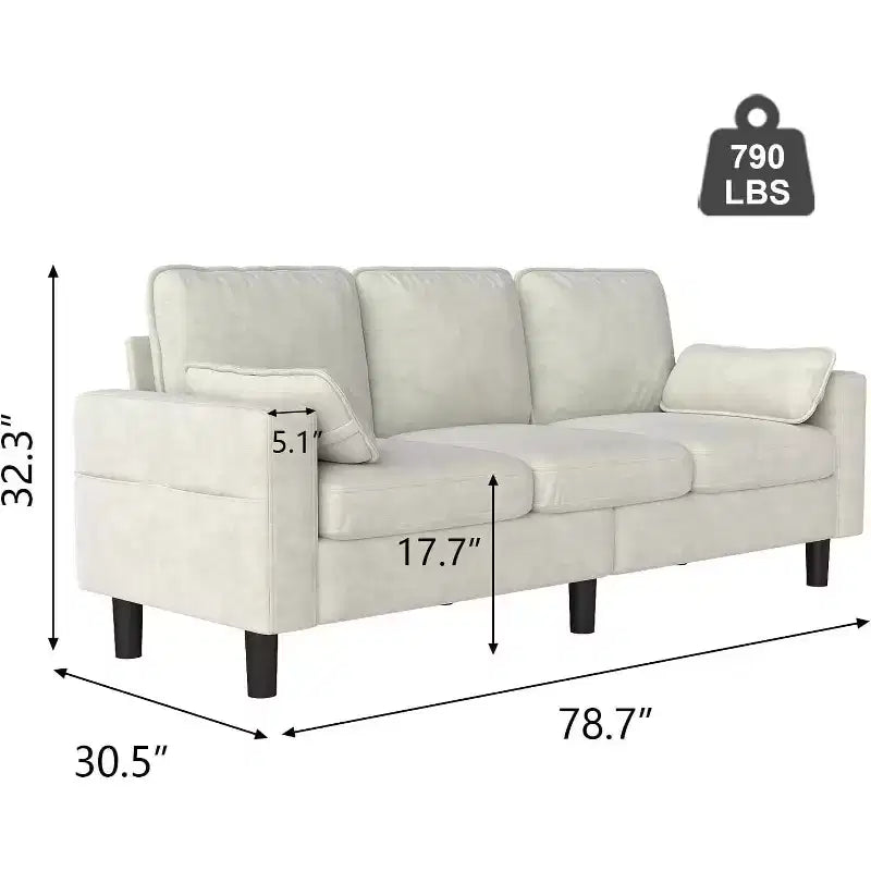 3-Seater Sofa Chair - 78 Modern Accent Chairs with Arms & Cushions, Beige