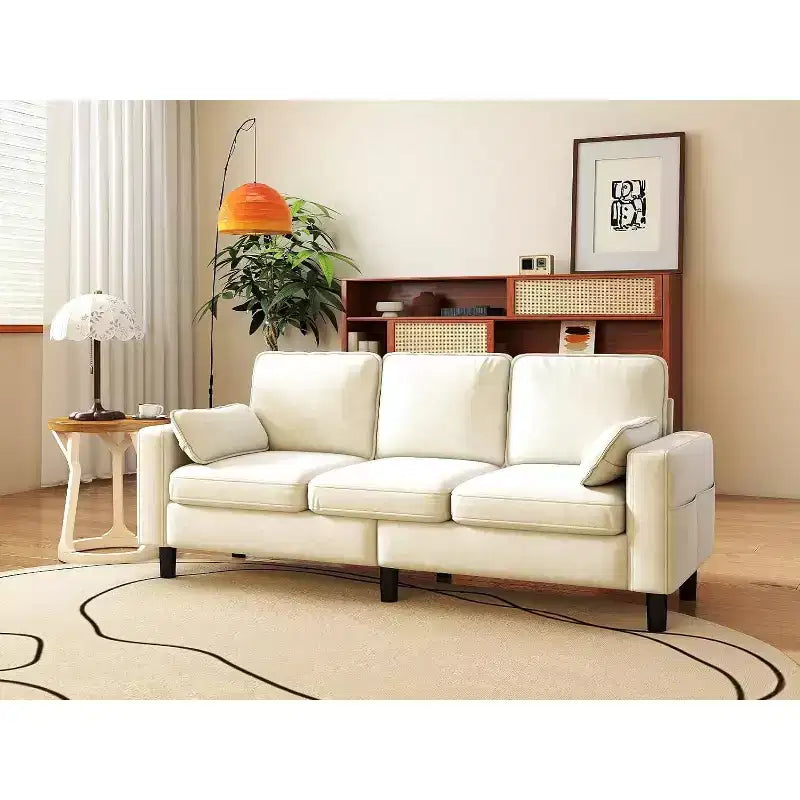 3-Seater Sofa Chair - 78 Modern Accent Chairs with Arms & Cushions, Beige