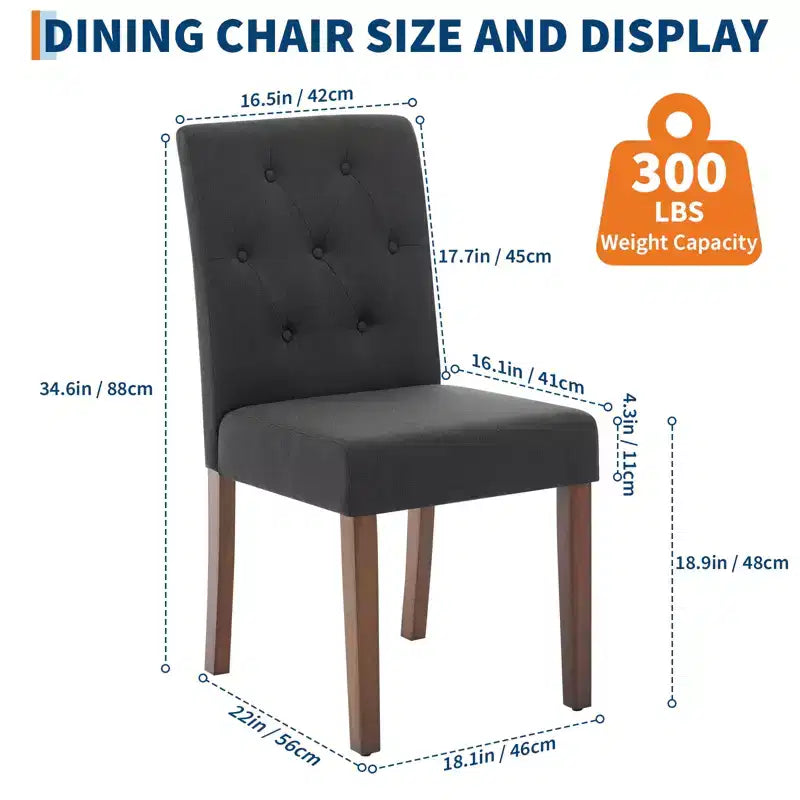 2 PCS Button Tufted Dining Chairs with Wood Legs & Padded Seats, Upholstered Fabric for Living Room Kitchen Furniture
