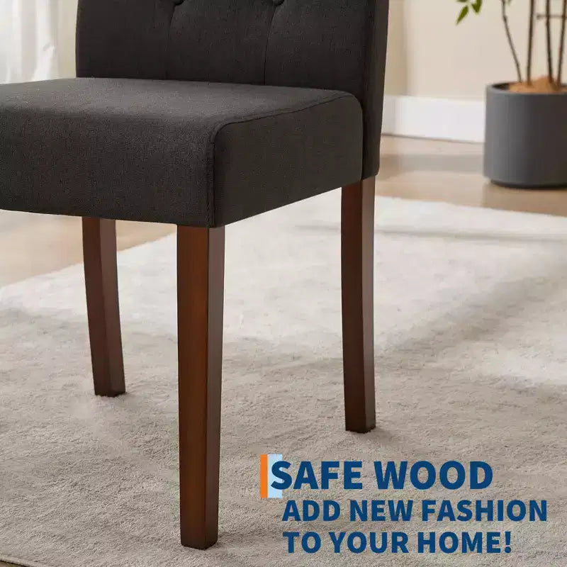 2 PCS Button Tufted Dining Chairs with Wood Legs & Padded Seats, Upholstered Fabric for Living Room Kitchen Furniture