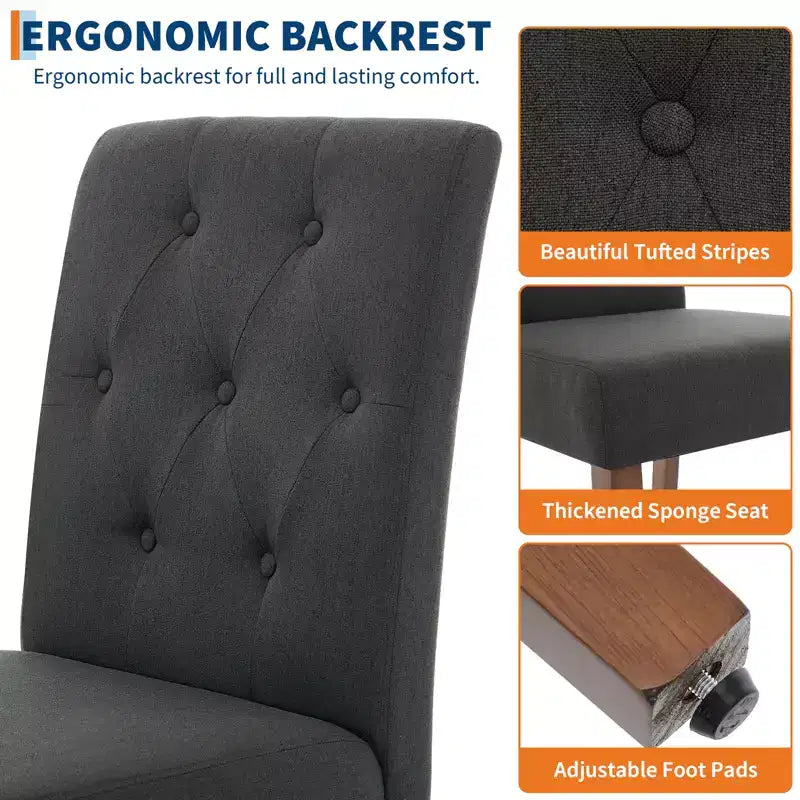 2 PCS Button Tufted Dining Chairs with Wood Legs & Padded Seats, Upholstered Fabric for Living Room Kitchen Furniture
