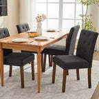 2 PCS Button Tufted Dining Chairs with Wood Legs & Padded Seats, Upholstered Fabric for Living Room Kitchen Furniture