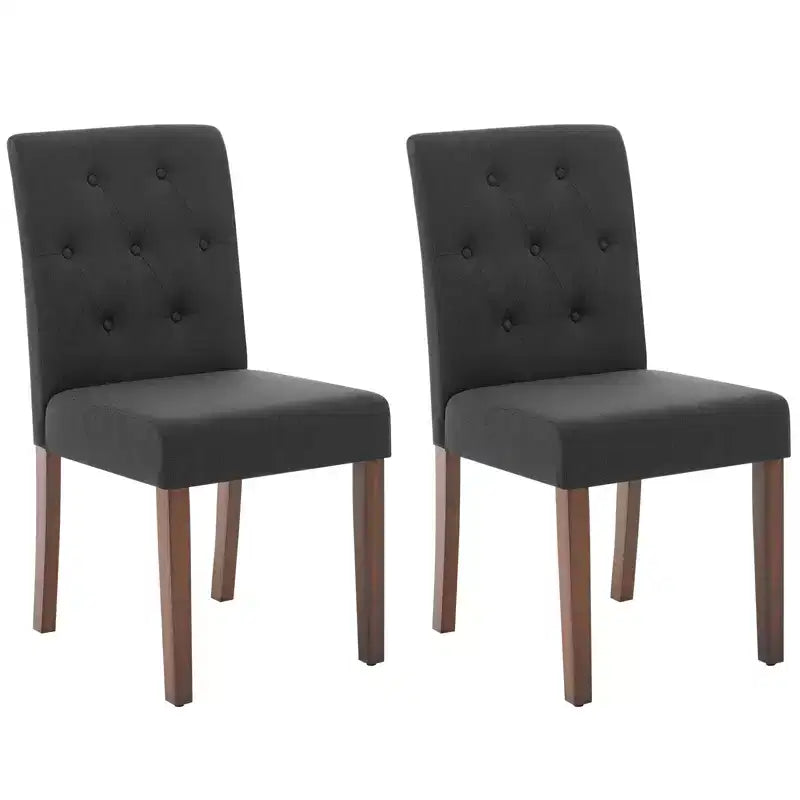 2 PCS Button Tufted Dining Chairs with Wood Legs & Padded Seats, Upholstered Fabric for Living Room Kitchen Furniture