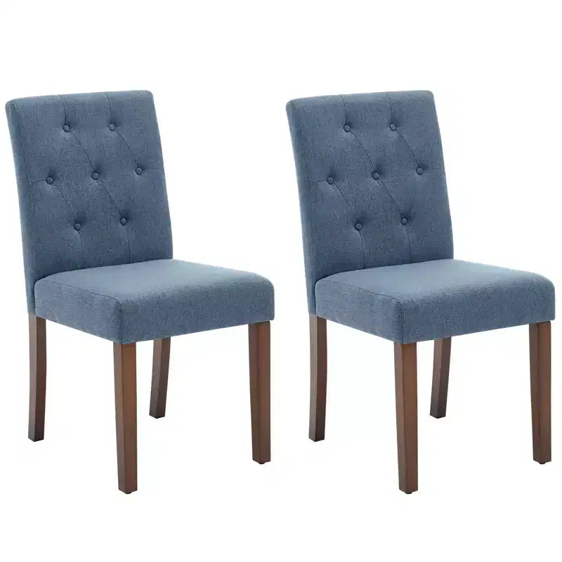 2 PCS Button Tufted Dining Chairs with Wood Legs & Padded Seats, Upholstered Fabric for Living Room Kitchen Furniture