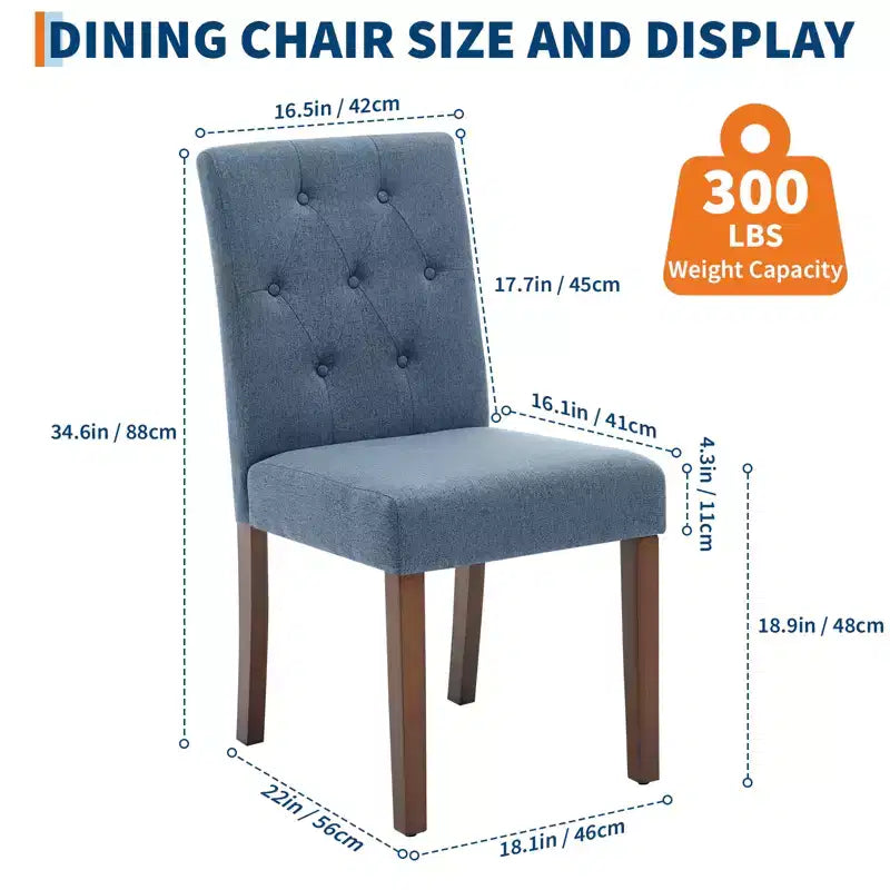 2 PCS Button Tufted Dining Chairs with Wood Legs & Padded Seats, Upholstered Fabric for Living Room Kitchen Furniture