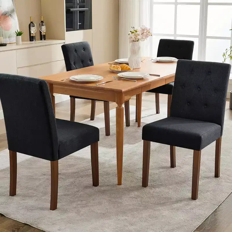 2 PCS Button Tufted Dining Chairs with Wood Legs & Padded Seats, Upholstered Fabric for Living Room Kitchen Furniture