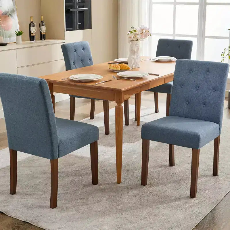 2 PCS Button Tufted Dining Chairs with Wood Legs & Padded Seats, Upholstered Fabric for Living Room Kitchen Furniture