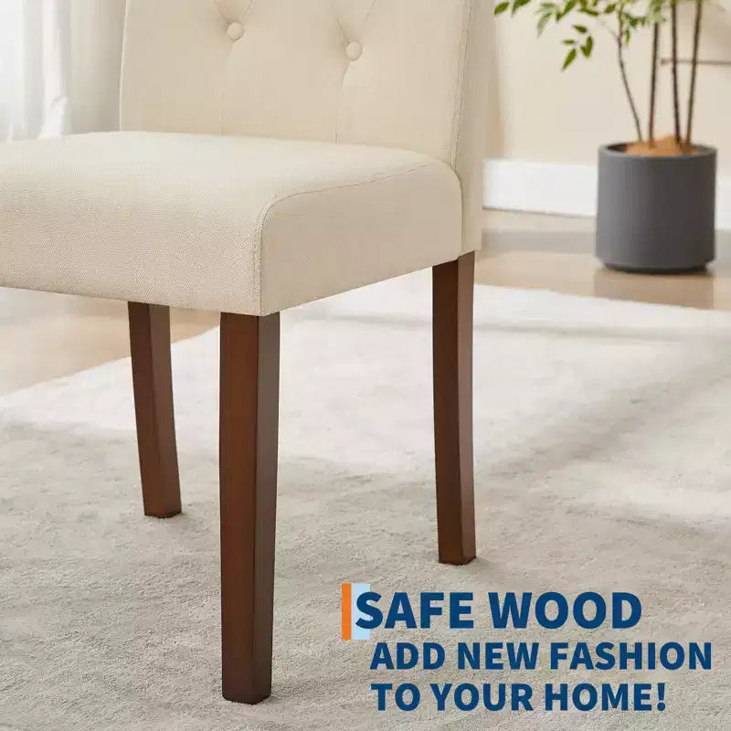 2 PCS Button Tufted Dining Chairs with Wood Legs & Padded Seats, Upholstered Fabric for Living Room Kitchen Furniture