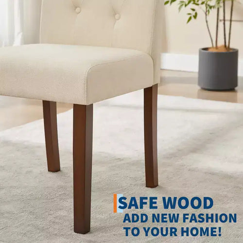 2 PCS Button Tufted Dining Chairs with Wood Legs & Padded Seats, Upholstered Fabric for Living Room Kitchen Furniture