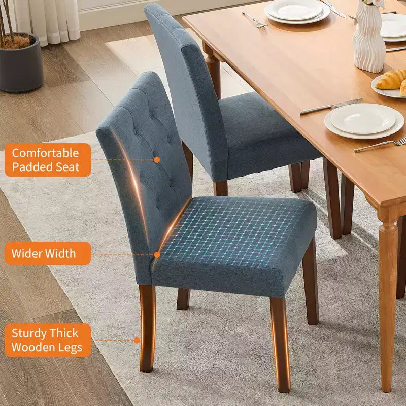 2 PCS Button Tufted Dining Chairs with Wood Legs & Padded Seats, Upholstered Fabric for Living Room Kitchen Furniture