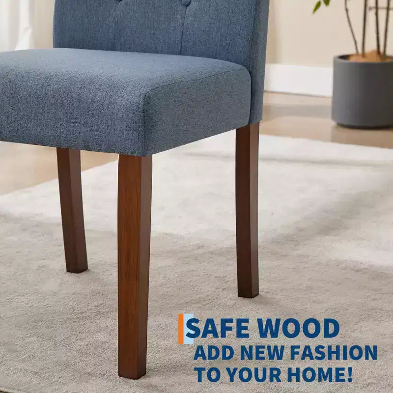 2 PCS Button Tufted Dining Chairs with Wood Legs & Padded Seats, Upholstered Fabric for Living Room Kitchen Furniture