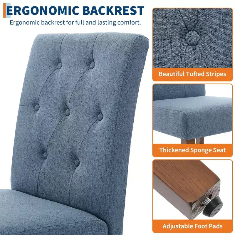 2 PCS Button Tufted Dining Chairs with Wood Legs & Padded Seats, Upholstered Fabric for Living Room Kitchen Furniture