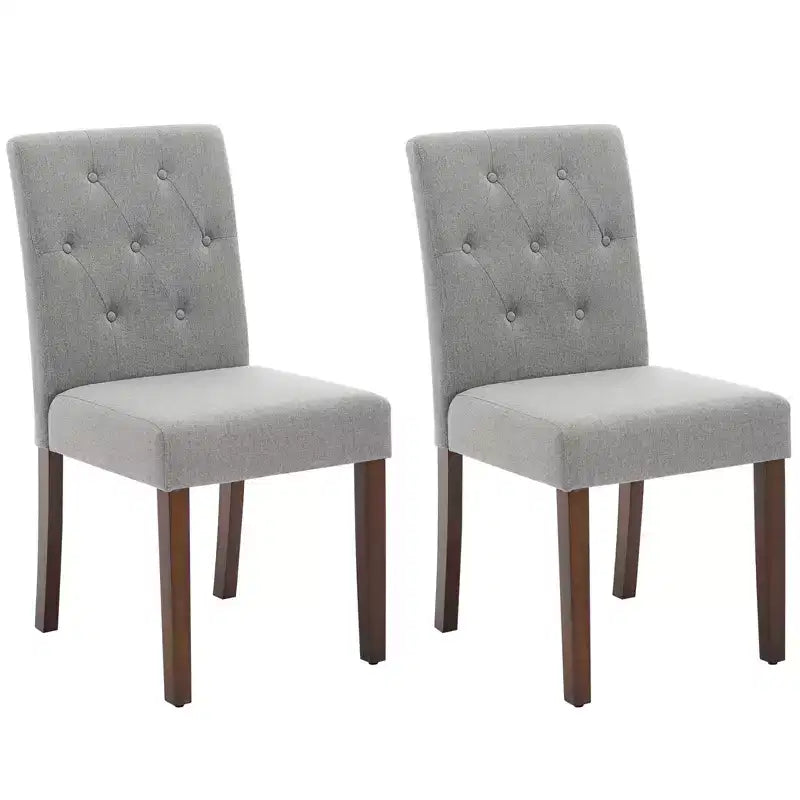 2 PCS Button Tufted Dining Chairs with Wood Legs & Padded Seats, Upholstered Fabric for Living Room Kitchen Furniture