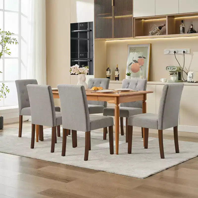 2 PCS Button Tufted Dining Chairs with Wood Legs & Padded Seats, Upholstered Fabric for Living Room Kitchen Furniture