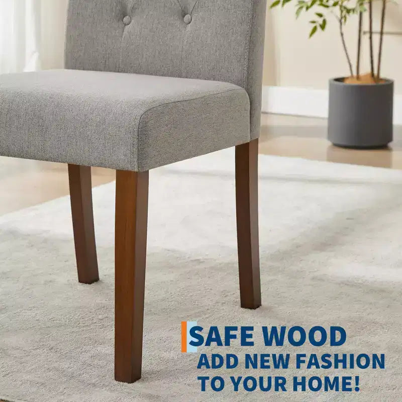 2 PCS Button Tufted Dining Chairs with Wood Legs & Padded Seats, Upholstered Fabric for Living Room Kitchen Furniture