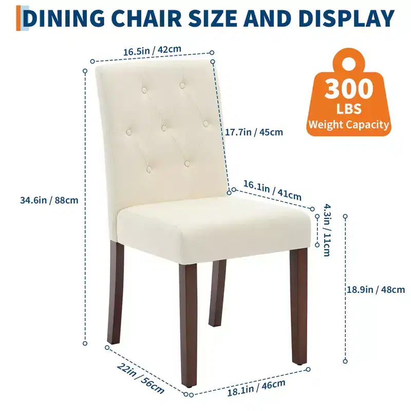 2 PCS Button Tufted Dining Chairs with Wood Legs & Padded Seats, Upholstered Fabric for Living Room Kitchen Furniture